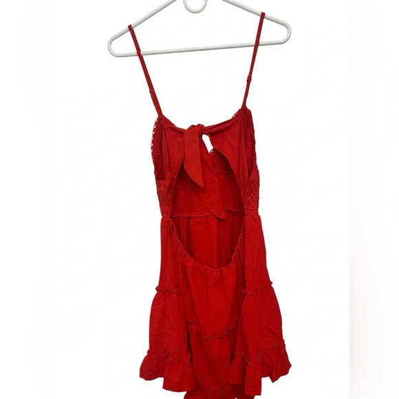 Summer V Neck Bowknot Spaghetti Strap Lace Dresses Sleeveless Flowy Dresses - Picture 2 of 6